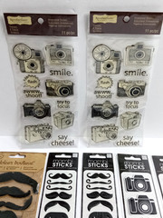 Scrapbooking Sticker Lot of 7 Packages Mustache Camera Moustache Dimensional