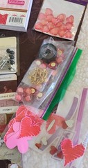 Large Lot of Valentine Scrapbook Paper Stickers Ribbon Rubber Stamps, Hearts