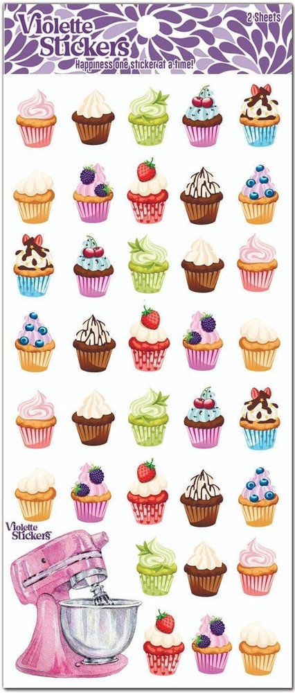 Violette Stickers – Cupcakes – 2 Mini Cupcake Sticker Sheets – Scrapbooks Crafts