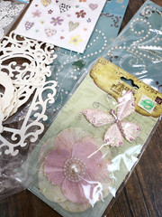 Scrap Book Album Misc Lot 3D Flower Stickers Paper Frames Card Stock Journaling