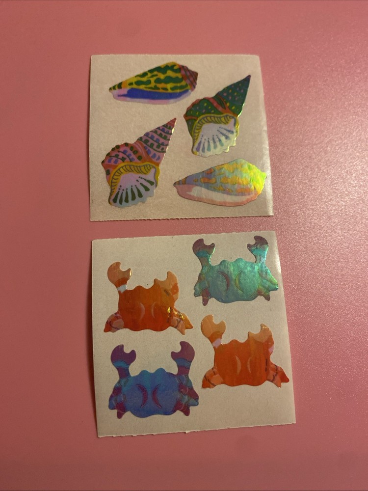 Set Of 2 Pearly Sea Shells/Crabs Sticker Mods 2×2 Inches Each