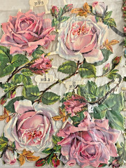 VTG VICTORIAN SCRAP PZB ENGLISH ROSES LUCKY FULL BLOWN BLOOMS EMBOSSED DIECUT