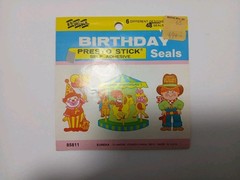 Eureka Vintage Happy Birthday Sticker Booklet Clown Cake Kitten Puppy