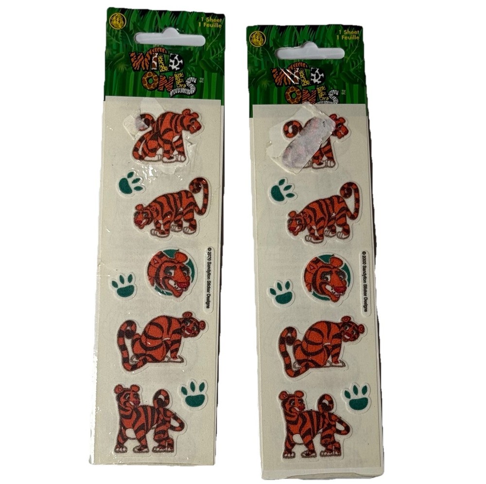 VTG Sandylion Fuzzy Wild Ones Tiger Sticker Pack Roarie Lot Of 2 Tactile