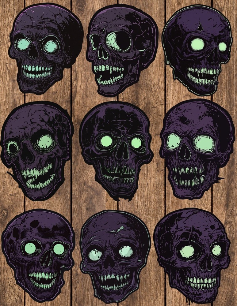 Creepy Dark Skull Die Cut Stickers Set Scrapbooking Laptop Waterbottle