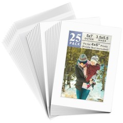 Pack of 25 White Pre-Cut 5×7 Picture Mat for 4×6 Photo with White Core Bevel Cut