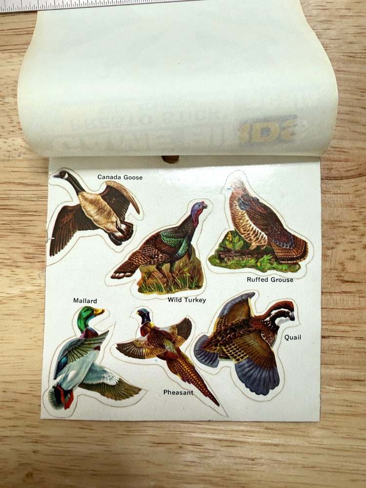 Vintage Dennison Wild Game Birds Stickers Booklet 8 Sheets Complete 48 stickers
