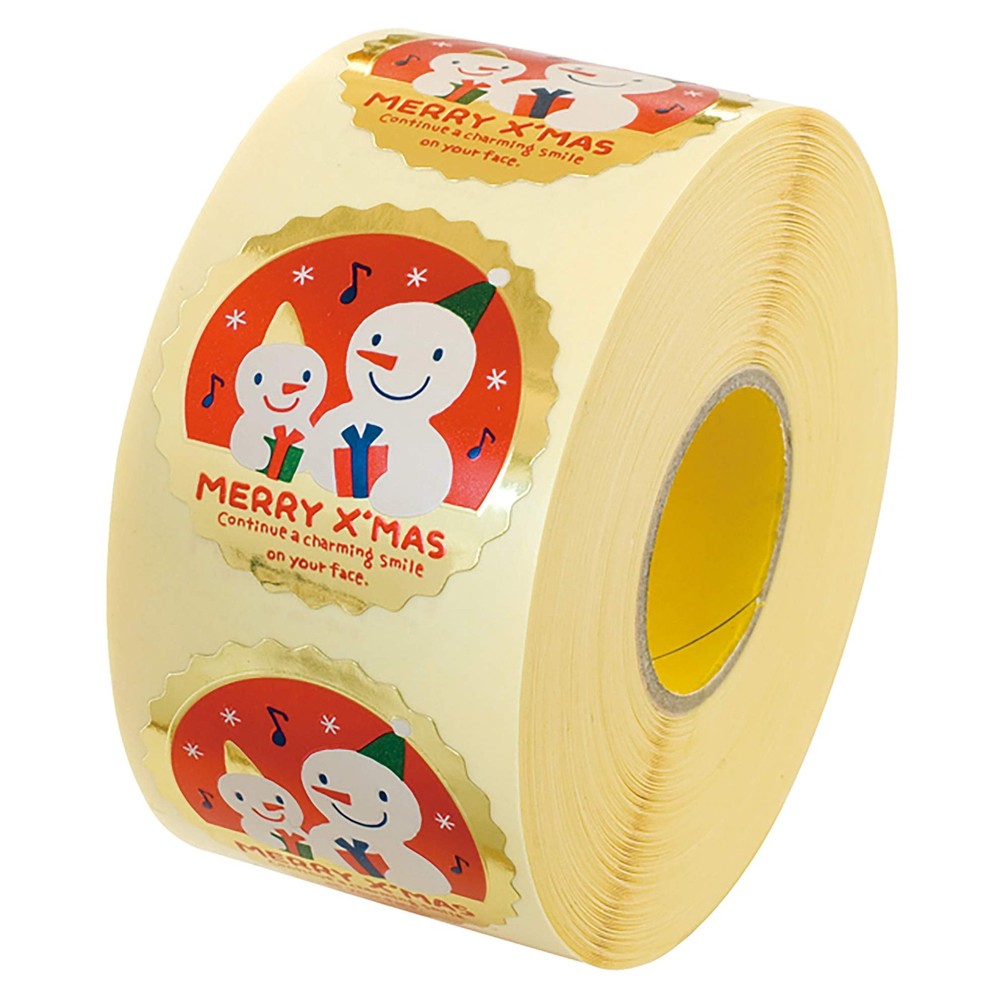 Christmas Snowman Roll Stickers Red & Gold 500pc XS-2RS