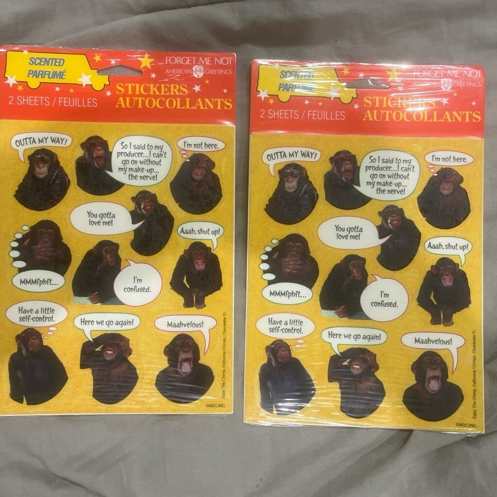 New Vintage Set of Two Forget me Not American Greetings Scented Monkey Stickers