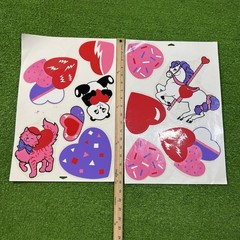 Vtg 80s Girls Window Stickers Presto Stik Vinyl Decals Valentines Day Hearts Cat
