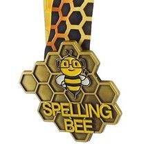 Spelling Bee Honeycomb Medal Gold Silver Bronze Neckband Award 3.25″ Wide