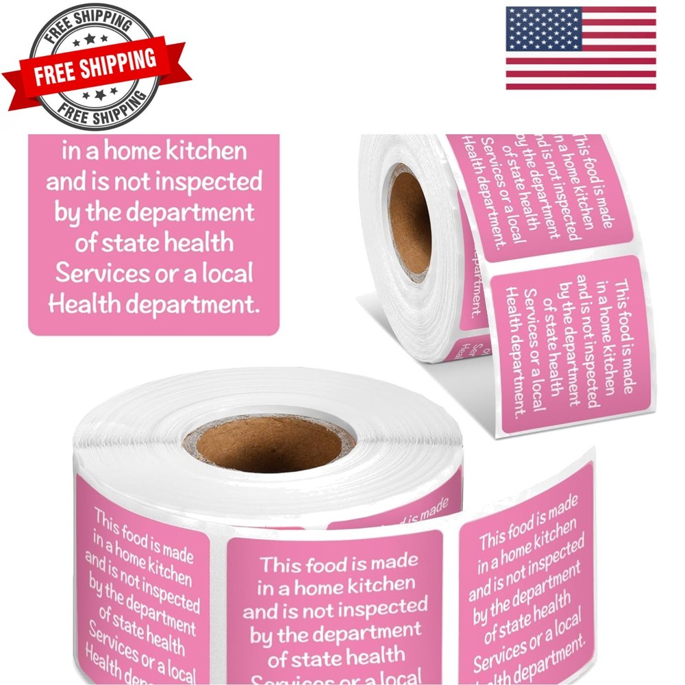 500 Count Cottage Food Law Labels Stickers 1.5” Pink Square Food Stickers Mad…
