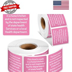 500 Count Cottage Food Law Labels Stickers 1.5” Pink Square Food Stickers Mad…