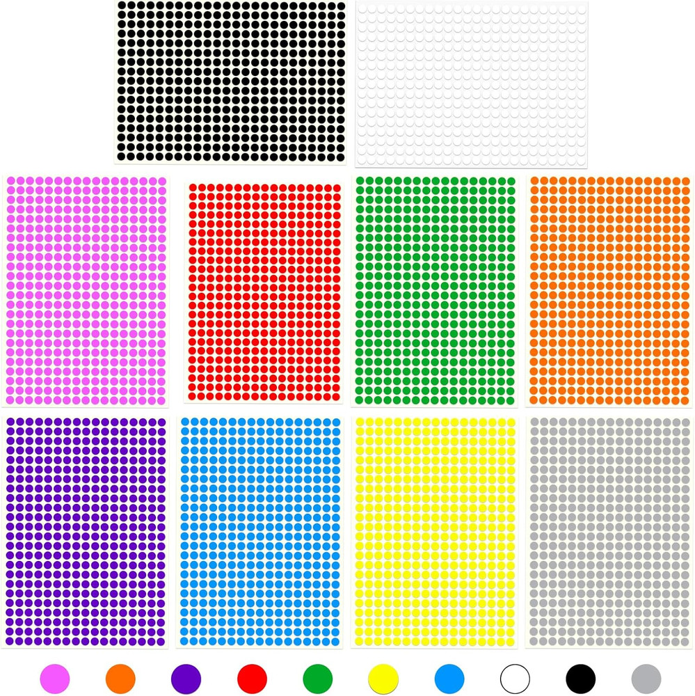 1/4″ Small Colored Dot Stickers 3/8″ & 1/2″ round Circle Stickers Tiny 10 Colors