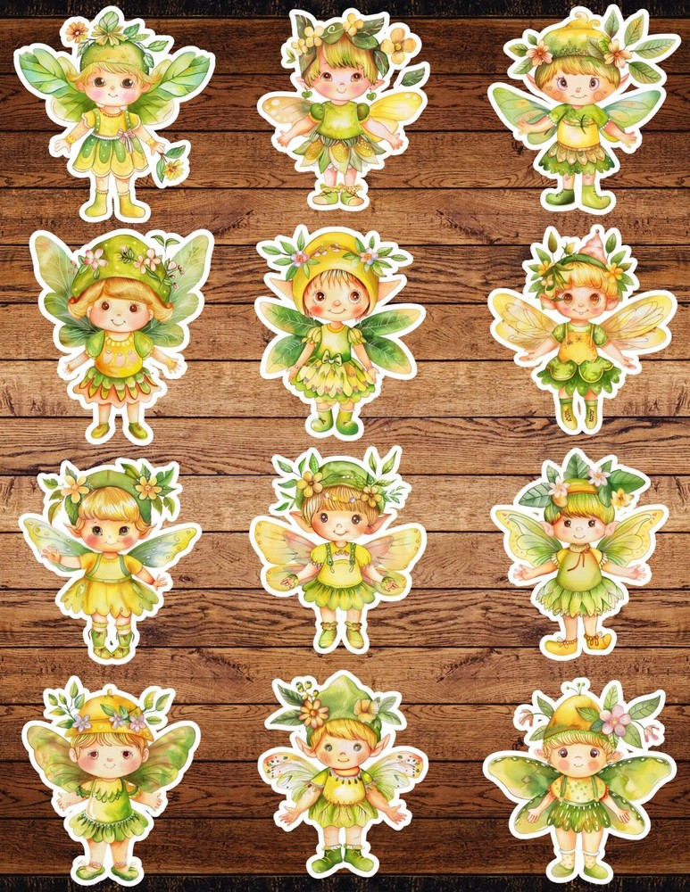 Green and Yellow Fairy Die Cut Vinyl Stickers Scrapbooking Laptop Waterbottle