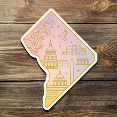 Radiant Washington DC Sticker – Gold Foil Capitol Vinyl Decal with Cherry Trees