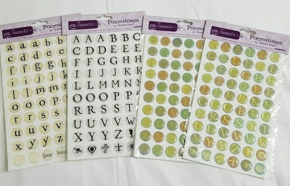 NEW Lot 4 Pkgs Sonnets Poemstones Sharon Soneff Alphabet Letters Black Greens -F