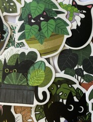 MANY CATS & PLANT ASSORTMENT Stickers(6pc)Kitten•Meow •Floral•Hiding•Peeking•Pet