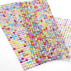 3 Sheet Mixed Color Bling Round Rhinestones Gems Self-Adhesive Sticker Flat Back