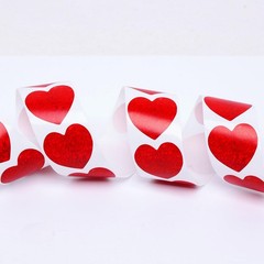 500 Pack Valentines Glitter Red Heart Stickers Roll Heart Decorative Labels for