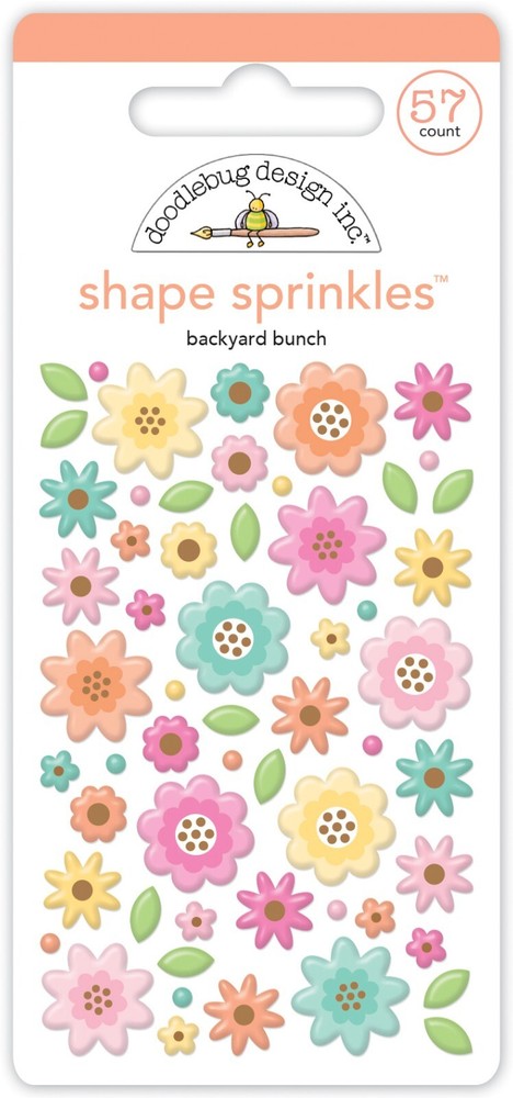 Crafts Doodlebug Sprinkles Puffy Backyard Bunch Flowers Pastel Pink Blue Yellow
