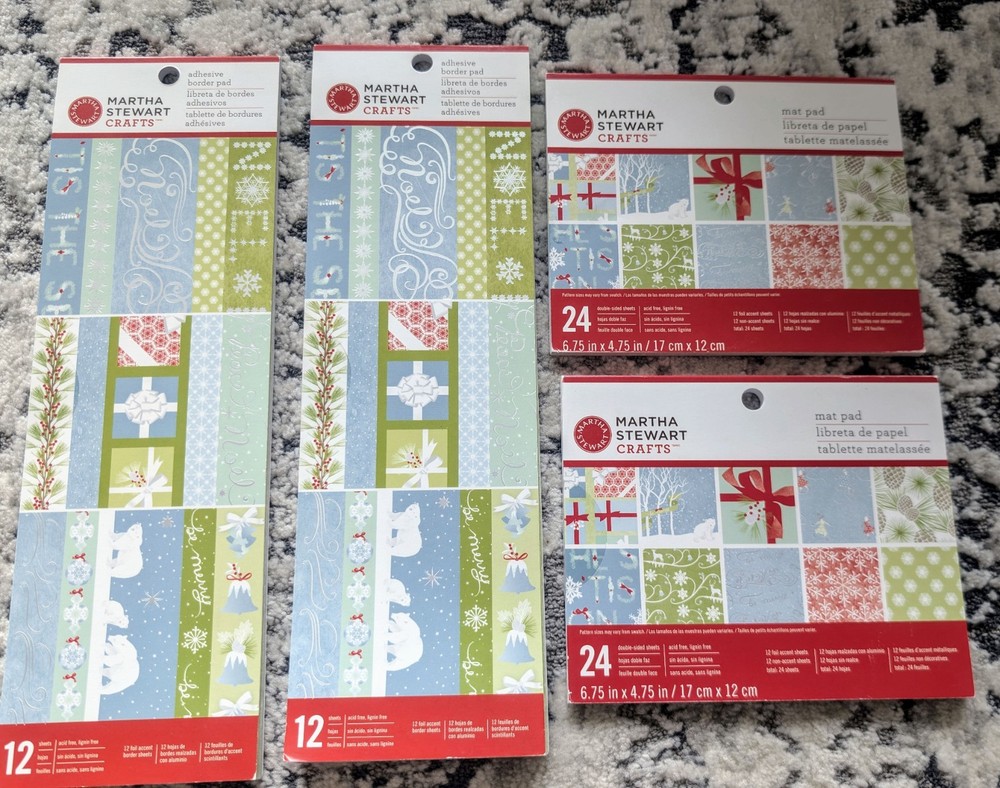 Martha Stewart Crafts 2 Adhesive Border & 2 6.75×4.74 pads Christmas Foil Accent
