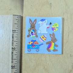 Vintage Sandylion Brown White Easter Bunny Colored Eggs Kromekote Sticker Mod…