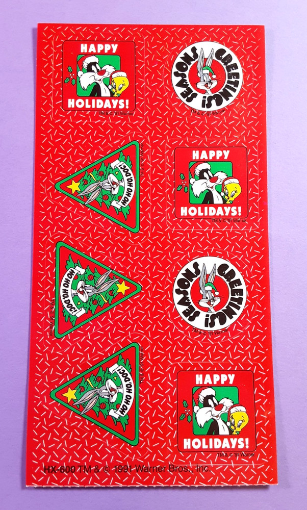 vintage 3M Looney Tunes xmas small sticker sheet *damaged*