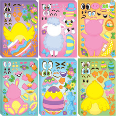 36 PCS Easter Make a Face Animal Stickers, Egg Bunny Chick Party Favors for Kids