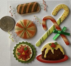 CHRISTMAS CANDY Epoxy Stickers(5pc)Candy Cane•Cake •Peppermint•Card Making•
