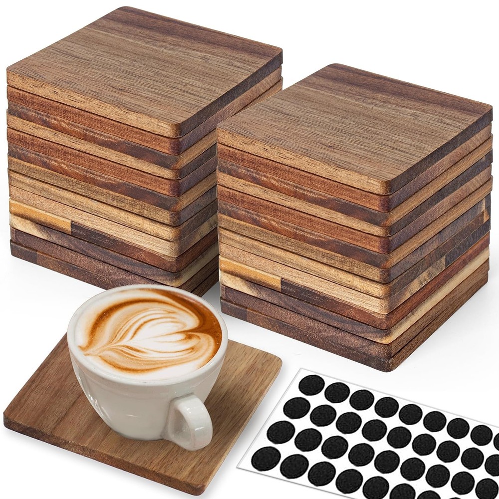 26 Pieces Unfinished Wood Coasters, 4 Inch Square Acacia Wooden Coasters for …