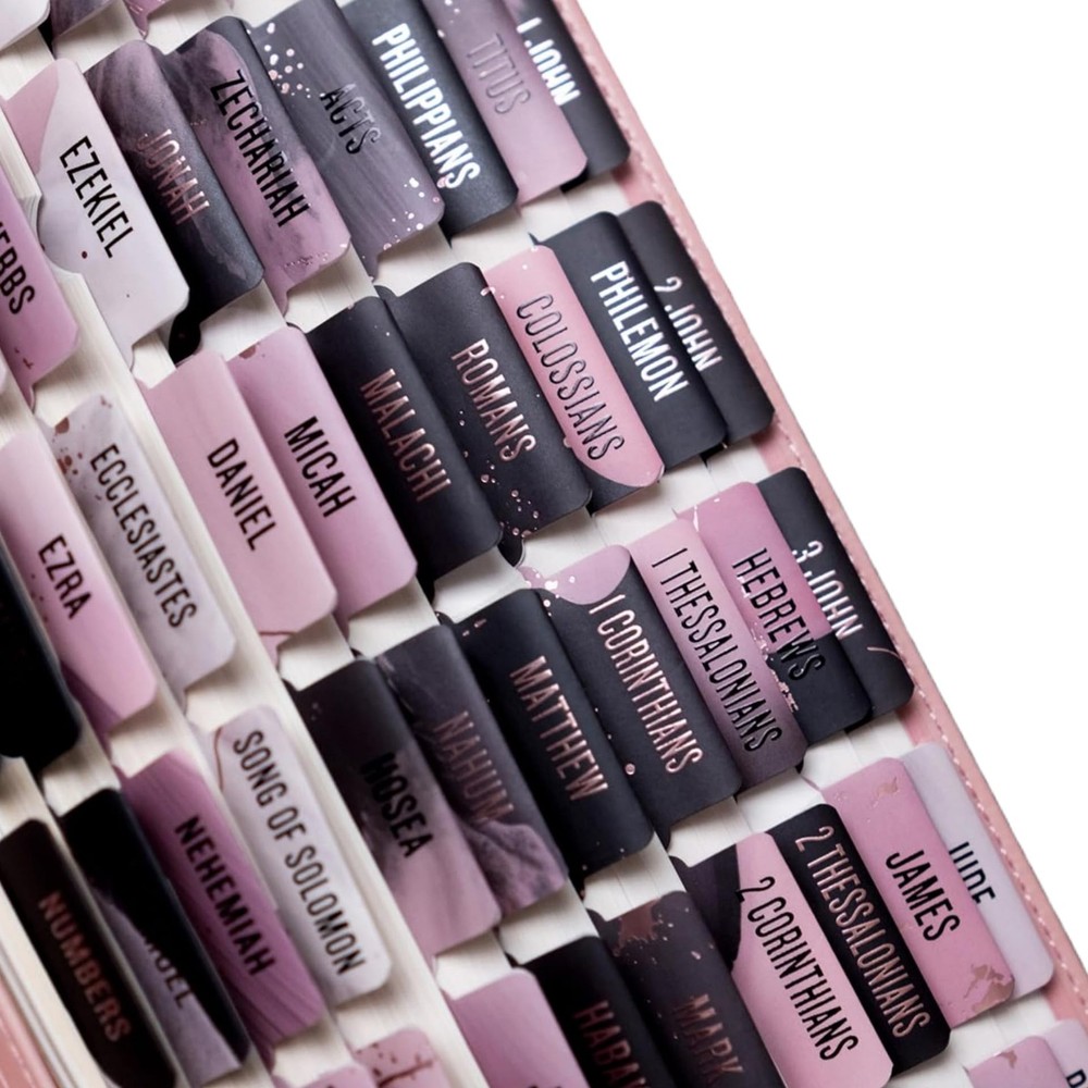 UPAFEXXI-Laminated Bible Tabs (Pink and Black Foil Embossed Lettering), Pink4