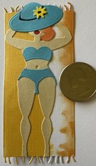 LADY ON BEACH TOWEL “Pre-Made”Die-Cut(1pc)Lake•River •Swim•Swimsuit•Card Making•