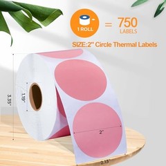2 Inch Circle Thermal Sticker Labels, 2″ Self-Adhesive Round Thermal Pink