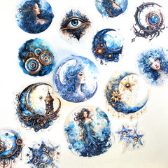 Moon Goddess Flake Stickers Steampunk Collage Junk Journals Planners Scrapbook