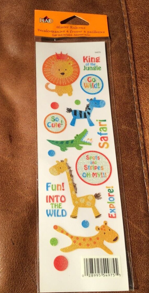 Plaid Zoo Animals Glitter Rub on Transfers