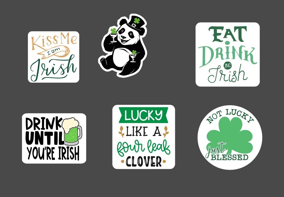 6 – 2.5” St. Patrick’s Day Sticker Pack – Happy Stickers Irish Holiday Shamrock