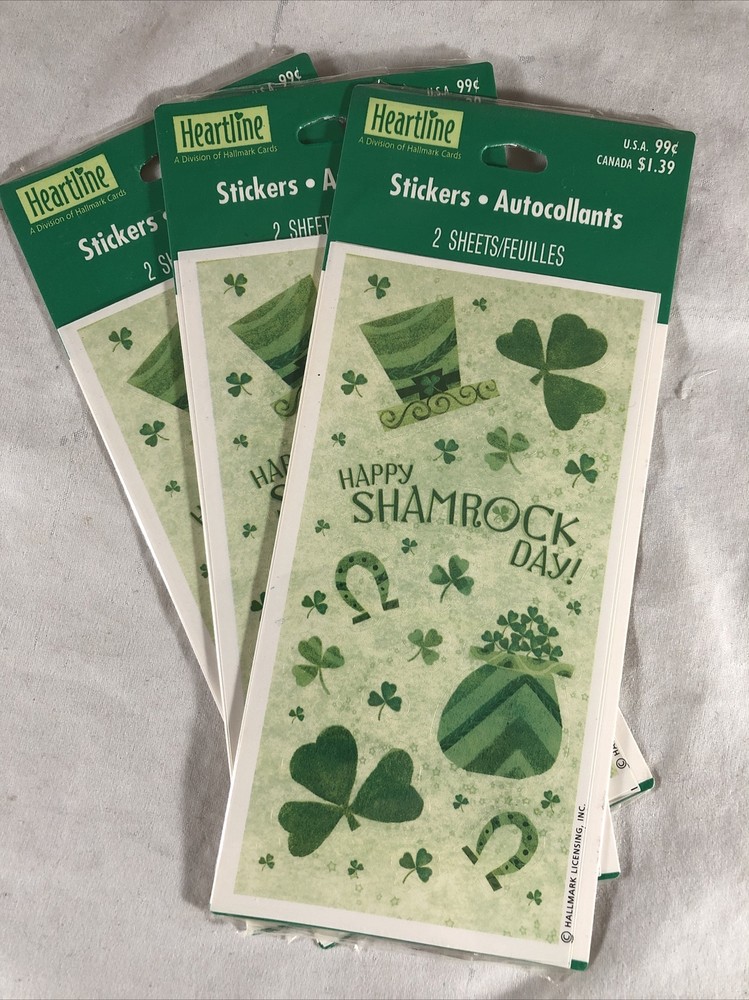 Vintage Hallmark St. Patrick’s Day Irish Shamrock Lucky Stickers 6 Sheets 3 Pack