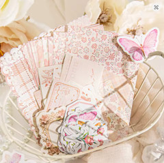 Pink Floral Butterfly Bird Scrapbooking Mixed Supplies – Paper & Stickers 10 pcs