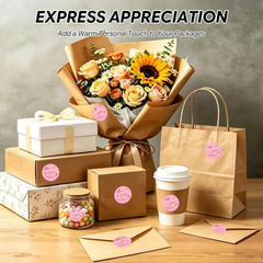 500Pcs Pink Thank You Stickers Roll – 4 Rose Gold Foil Font Designs, 1.5 Inch Th