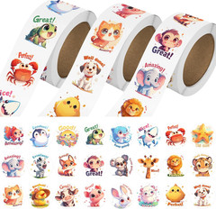 3 Rolls Animal Stickers for Kids, 1500 PCS Kids Stickers Bulk for Toddlers