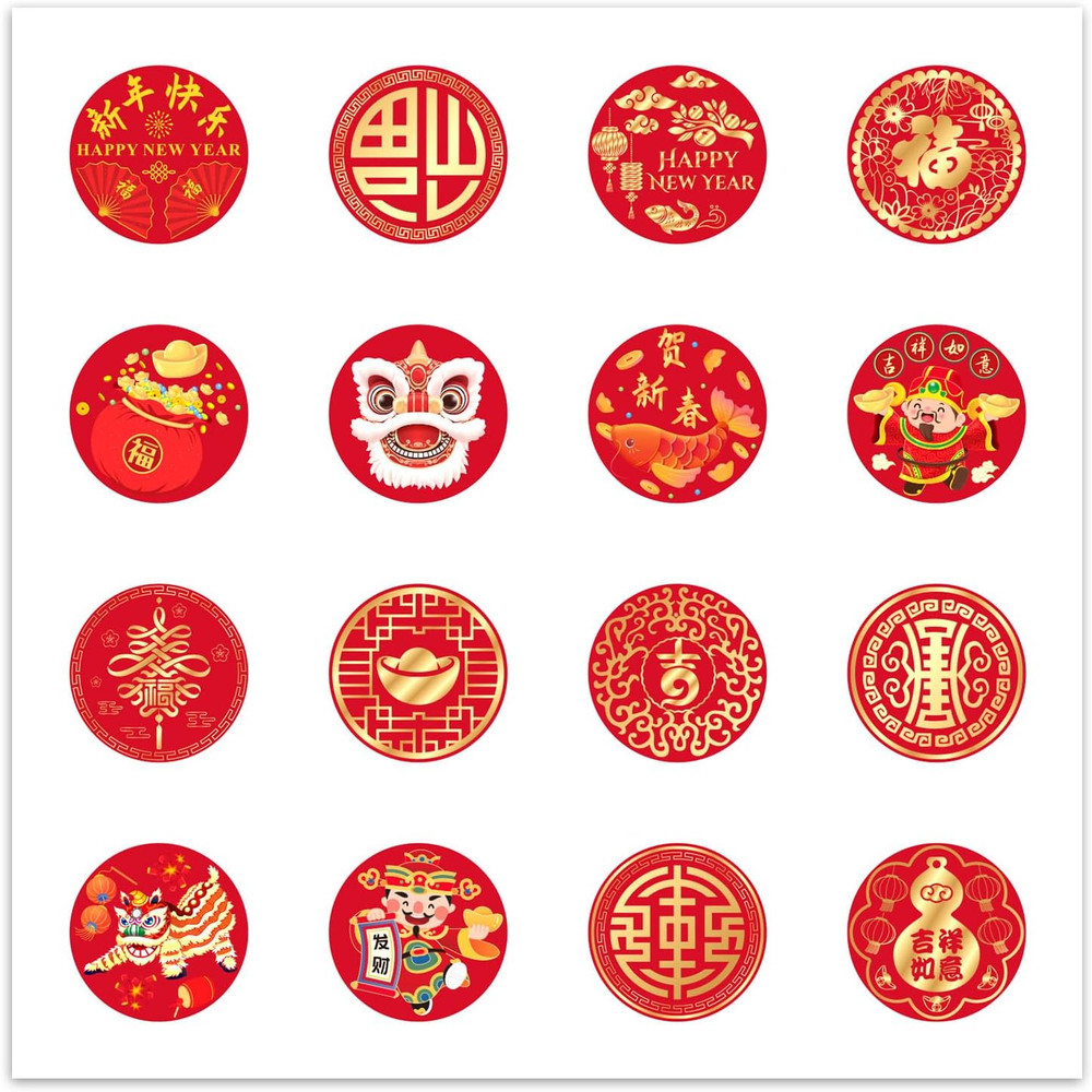 25 Sheets Lunar New Year Stickers, round Candy Decals for Gift Wrapping