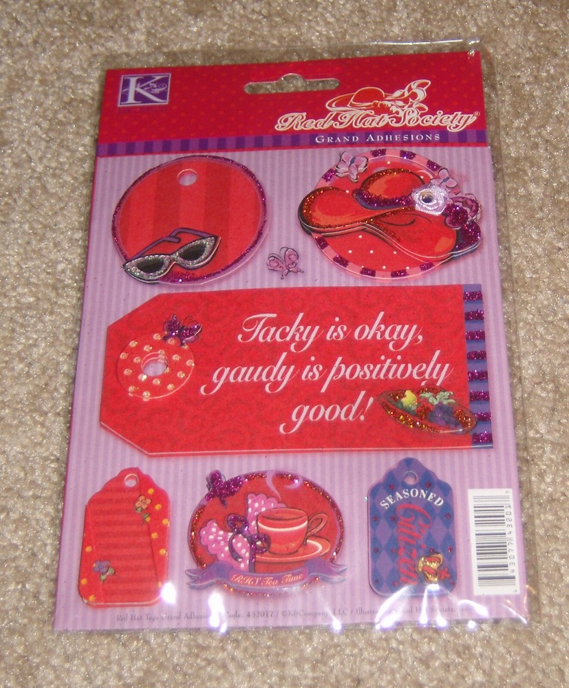 K & Company Grand Adhesion 3D Sticker w/Glitter Accent~ Red Hat Society…Tags