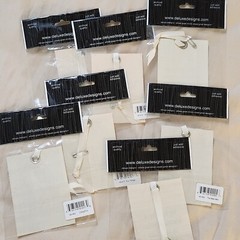 NEW Lot 7 Deluxe Designs Fabric Tags Green Pink Yellow Ribbon Sayings Quotes-B