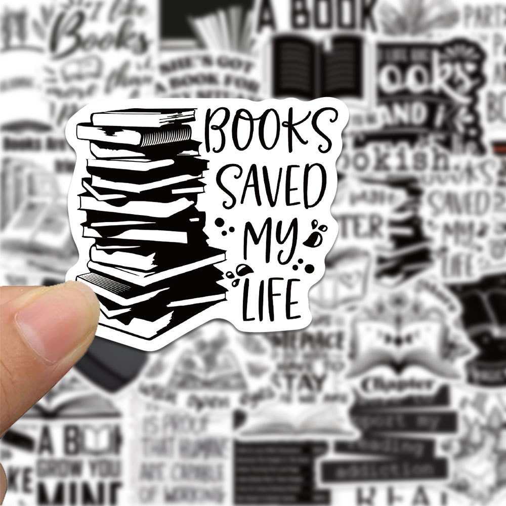 54PCS Black & White Book Stickers – INS Style Simple Painted Art with Text Graff