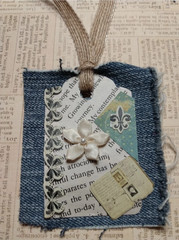 Six OOAK Junk Journal Denim Tags Ephemera Scrapbooking VTG Embellished Handmade