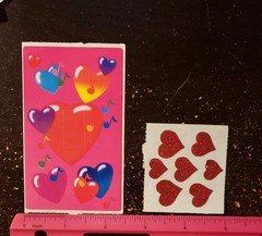 STICKERS! 5 PINK SANDYLION BJ LISA FRANK VINTAGE FUZZY FOIL GLITTER HEARTS 80s