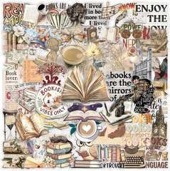 50PCS Vintage Reading Book Stickers Waterproof PET Scrapbook Journal Decals