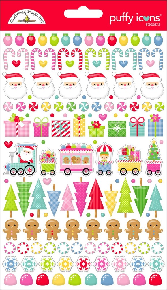 Crafts Stickers Puffy Doodlebug Oh What Fun Colorful Christmas Trees Santa Train