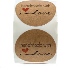 2″ round Natural Brown Kraft Handmade with Love Stickers/Roll of 500 Labels/Home